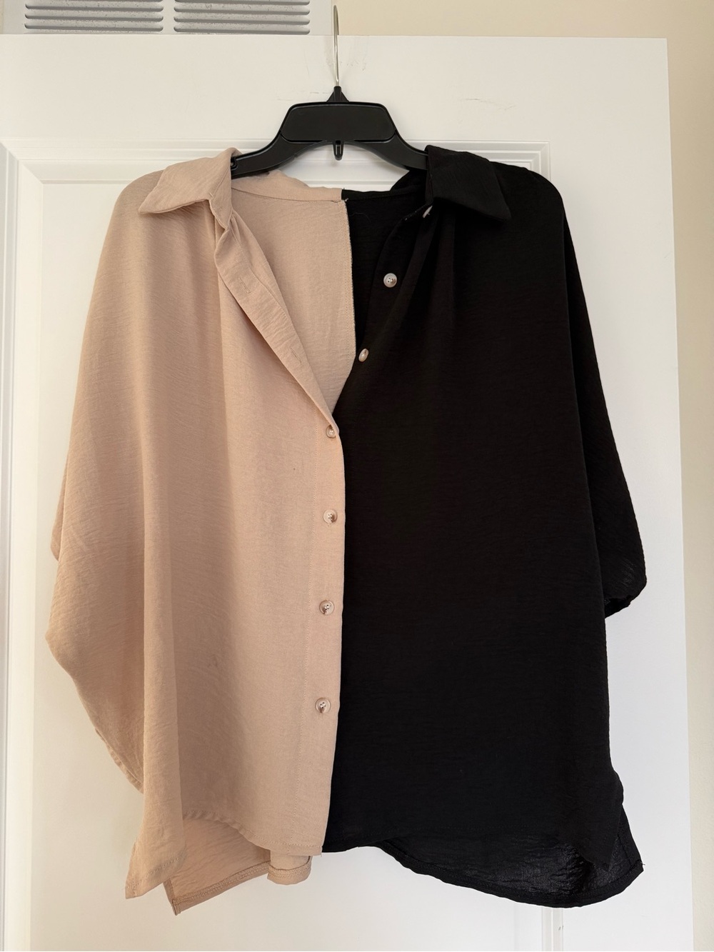SHEIN Two-Tone Button-Down Shirt in Black & Tan